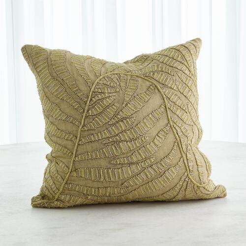 Beaded Palm Leaf Pillow-Khaki