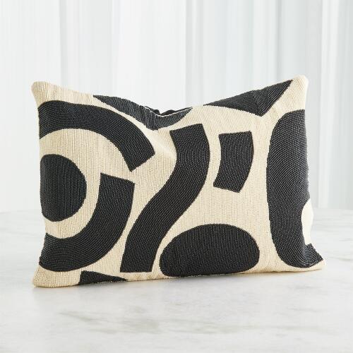 Puzzle Beaded Lumbar Pillow-Black on White