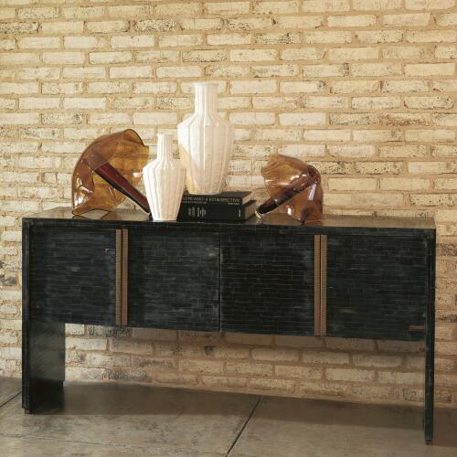 Horn Inlay Console-Black/Antique Brass