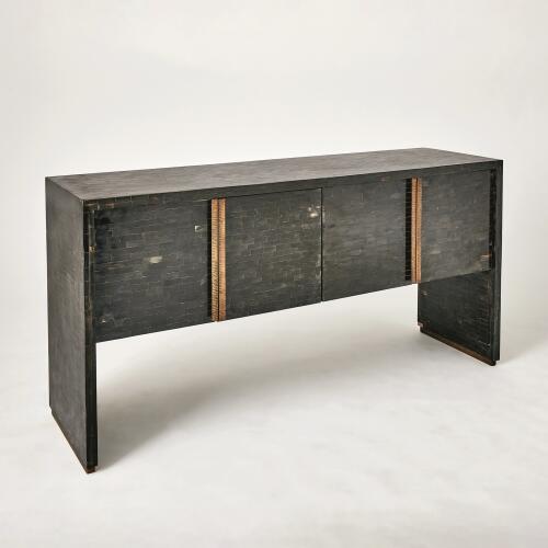 Horn Inlay Console-Black/Antique Brass
