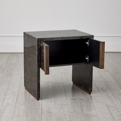 Horn Inlay Bedside Table-Black/Antique Brass