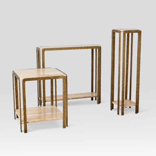 Kraft Console-Light Bronze w/Travertine