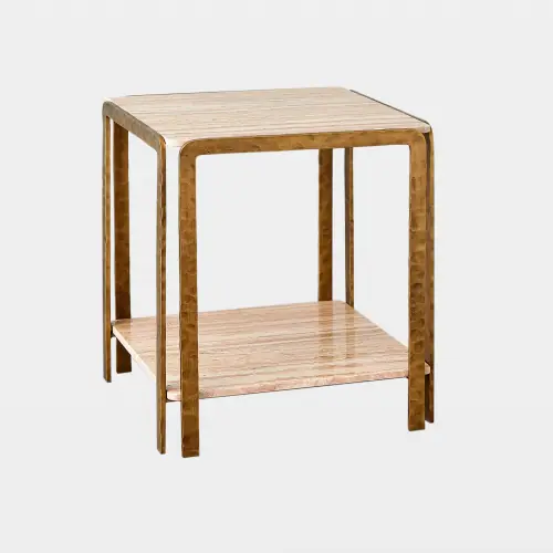 Kraft Side Table-Light Bronze w/Travertine