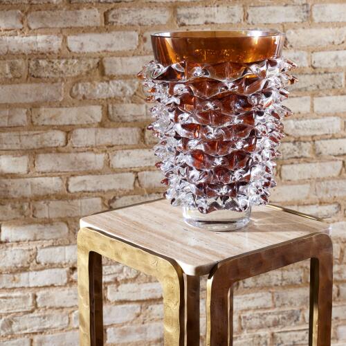 Kraft Side Table-Light Bronze w/Travertine