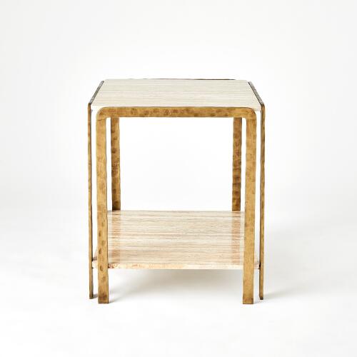 kraft side table-light bronze w/travertine