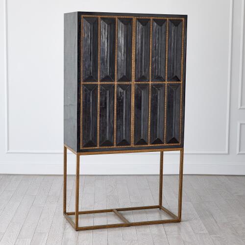Horn Inlay Bar Cabinet-Black/Antique Brass