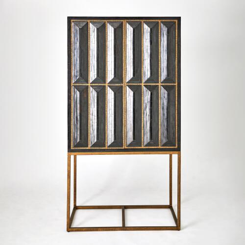 Horn Inlay Bar Cabinet-Black/Antique Brass