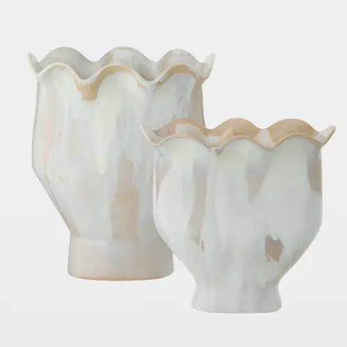Frill Vase-White Reactive Glaze-Sm
