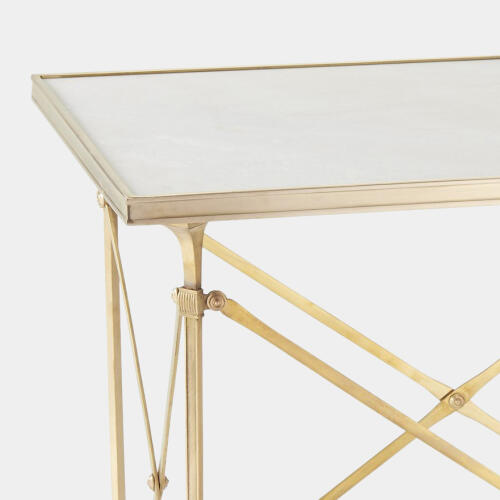 Rectangular Directoire Table-Brass/White Marble