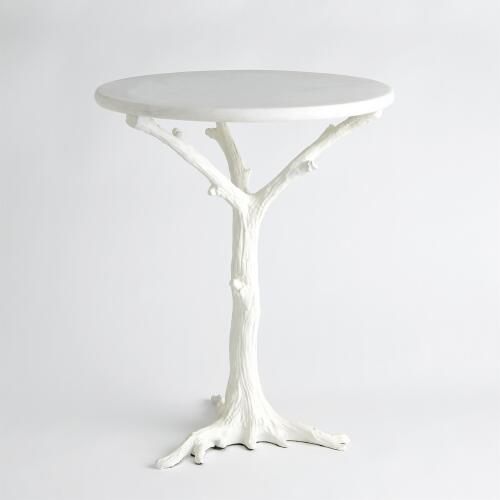 white faux bois side table