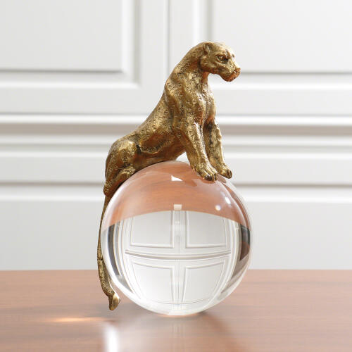Jaguar on Crystal Sphere-Brass