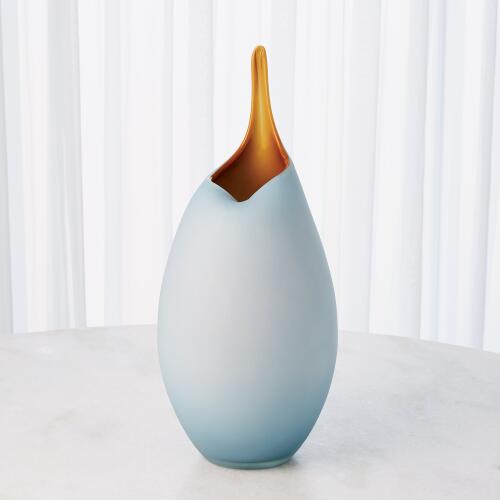 Frosted Blue Vase w/Amber Casing
