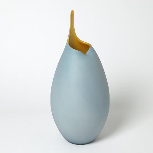 Frosted Blue Vase w/Amber Casing