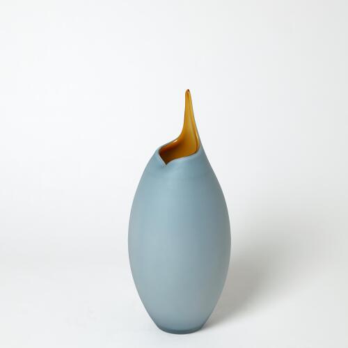 Frosted Blue Vase w/Amber Casing