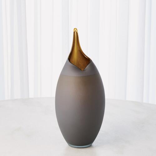 Frosted Grey Vase w/Amber Casing