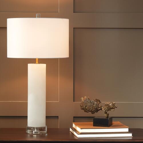 Alabaster Cylinder Table Lamp-Brass