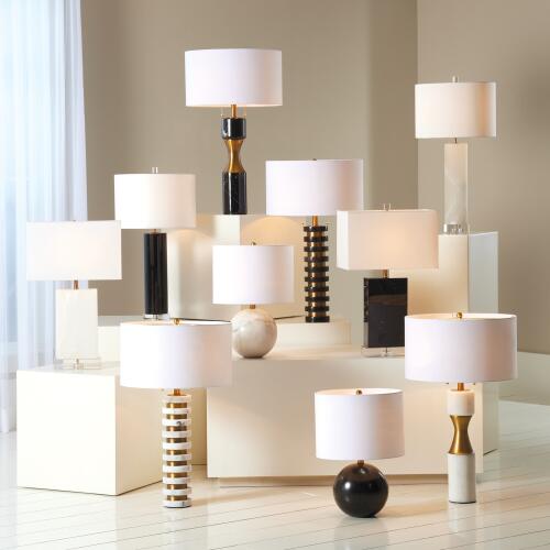Alabaster Cylinder Table Lamp-Brass