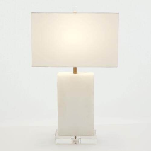 Alabaster Rectangular Table Lamp-Brass