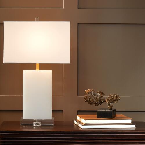 Alabaster Rectangular Table Lamp-Brass