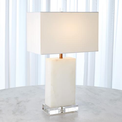 Alabaster Rectangular Table Lamp-Brass