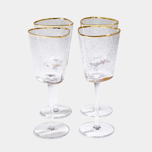 hammered wine glasses-clear w/gold rim