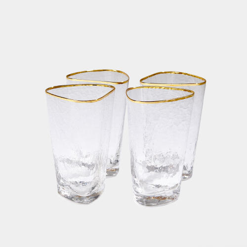 hammered high ball glasses-clear w/gold rim