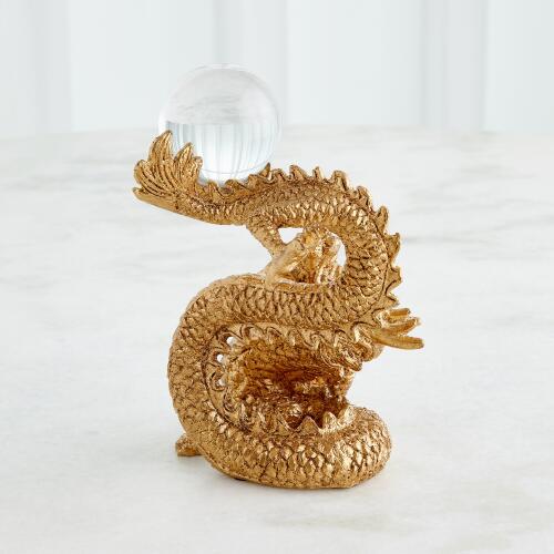 Dragon Holding Sphere-Gold Leaf