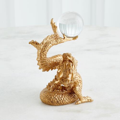 Dragon Holding Sphere-Gold Leaf