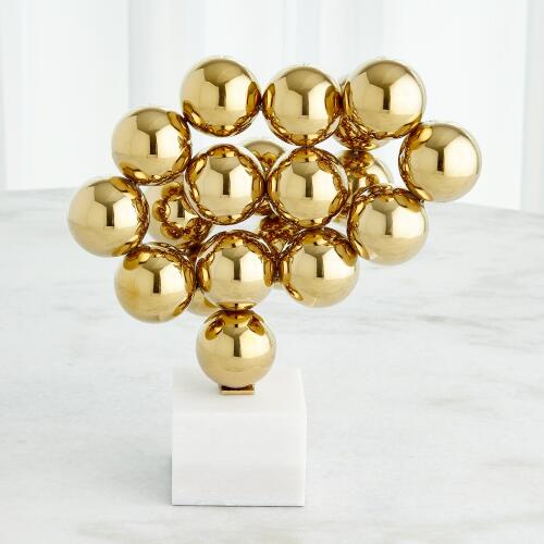 Sphere Sculpture-Brass w/White Marble