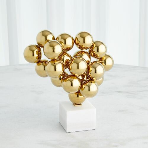 Sphere Sculpture-Brass w/White Marble