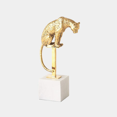 Perched Jaguar on Stand-Brass