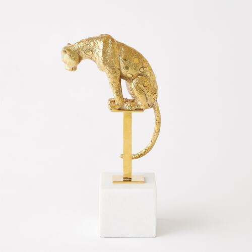 Perched Jaguar on Stand-Brass