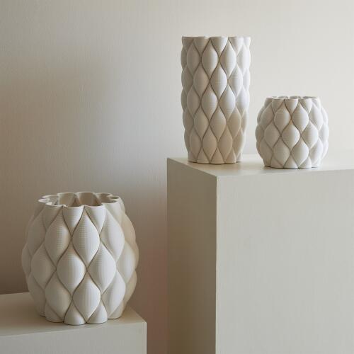 Pillowed Printed Vase-Matte White