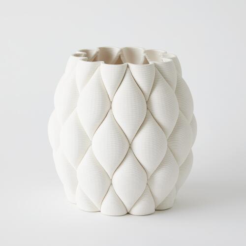 Pillowed Printed Vase-Matte White