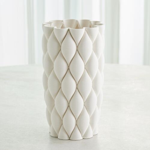 Pillowed Printed Vase-Matte White
