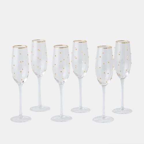 celebration champagne glasses-clear w/gold dots