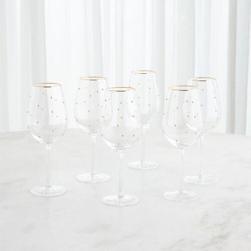 Celebration Wine Glasses- Clear w/Gold Dots