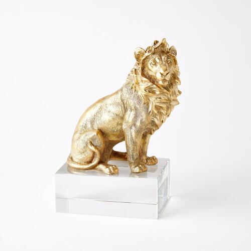 Lion & Lioness Sculpture-Brass/Crystal