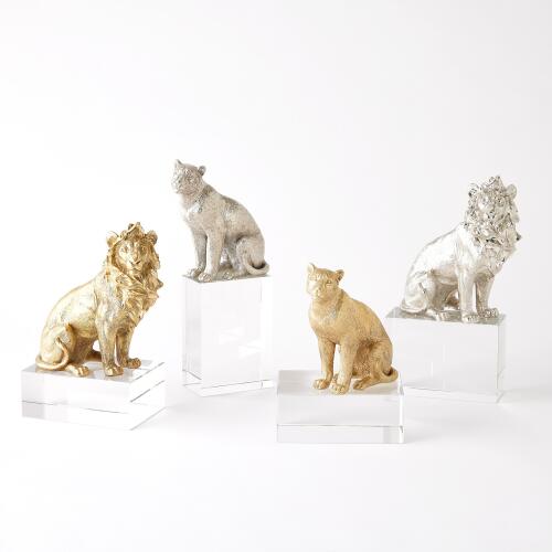 Lion & Lioness Sculpture-Brass/Crystal