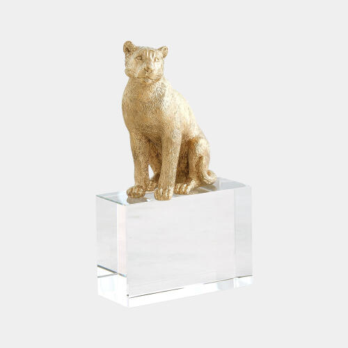 Lioness Sculpture-Brass/Crystal