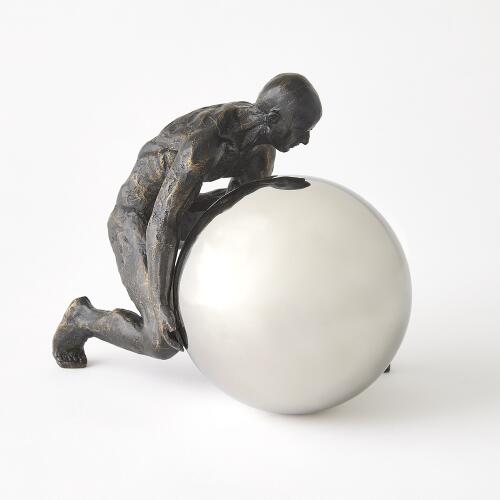 Boulder Man-Bronze w/Nickel Sphere