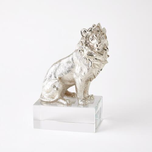 Lion & Lioness Sculpture-Nickel/Crystal