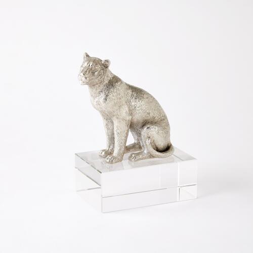 Lion & Lioness Sculpture-Nickel/Crystal