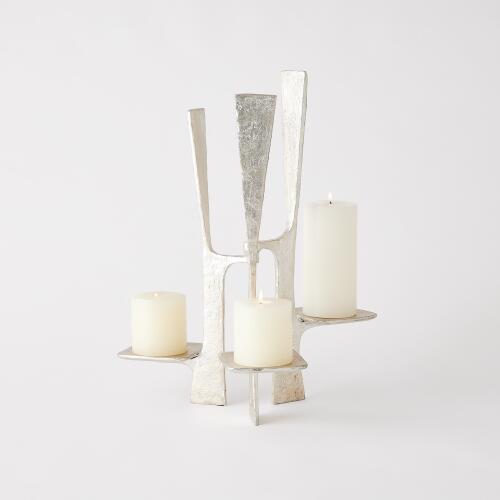 Triune Candleholder-Silver Leaf