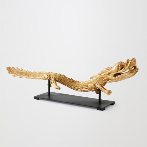 Dragon Sculpture on Stand-Gold Leaf