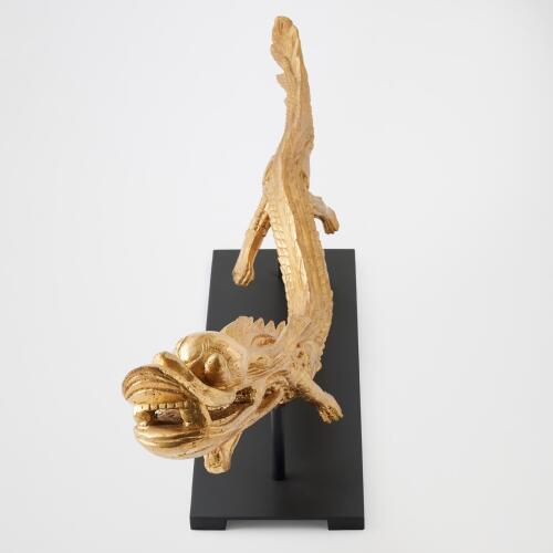 Dragon Sculpture on Stand-Gold Leaf
