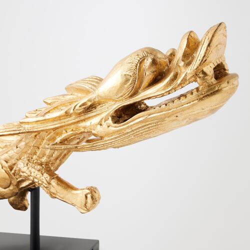 Dragon Sculpture on Stand-Gold Leaf