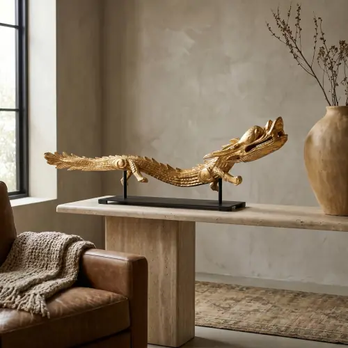 Dragon Sculpture on Stand-Gold Leaf