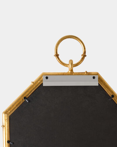 Octagonal Bamboo Mirror w/Candleholder-Gold