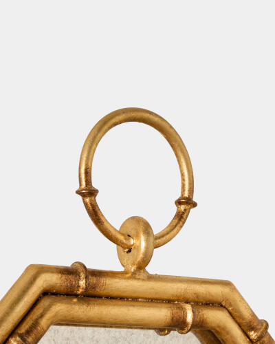 Octagonal Bamboo Mirror w/Candleholder-Gold